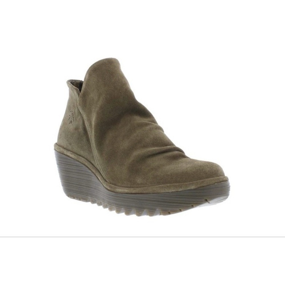 Fly London Yip Oil Suede Sludge Women's Wedge Ankle Bootie US 8-8.5 / EU 39